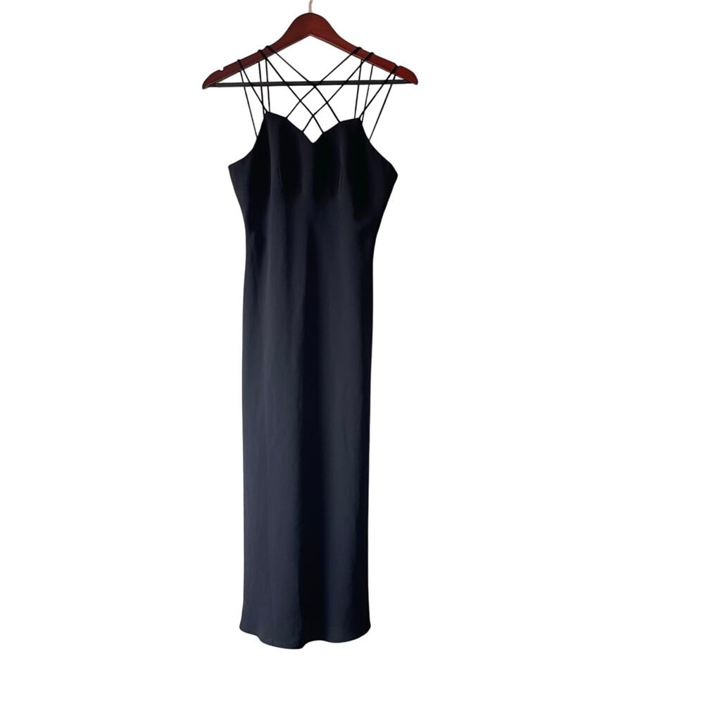 Vintage 90s bodycon‎ strappy black formal midi dress small